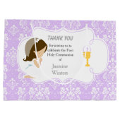 Erste Kommunion Brünett Hair Girl Danke Große Geschenktüte (Rückseite)