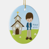 Erste Kommunion, brünetter Junge Keramik Ornament (Rechts)