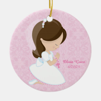 Erste Kommunion, brünettes Mädchen Keramik Ornament