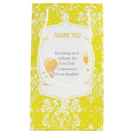Erste Kommunion Damask Blonde Girl Danke Kleine Geschenktüte (Vorderseite)