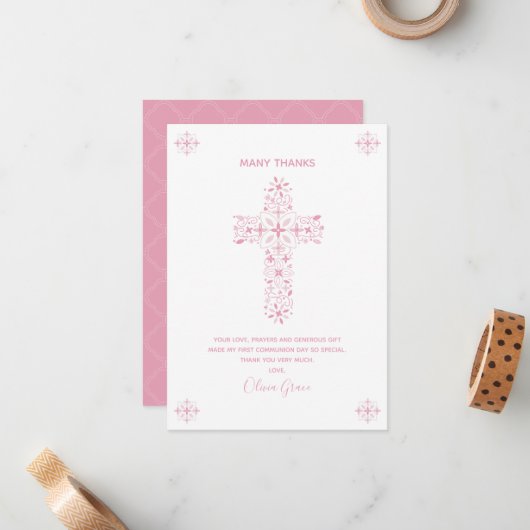Erste Kommunion Dankeschön Karte - Mädchen, indivi (Vorderseite/Rückseite Beispiel)