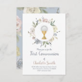 Erste kommunion delikate Aquarellfarben Blume Einladung (Vorne/Hinten)