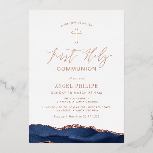 Erste Kommunion des Blue-Age-Skripts Folieneinladung (Vorderseite)
