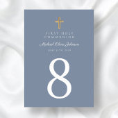 Erste Kommunion des religiösen Cross Blue Boy Tischnummer