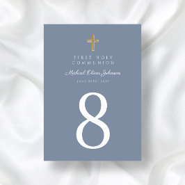 Erste Kommunion des religiösen Cross Blue Boy Tischnummer