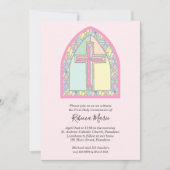 Erste Kommunion des rosa gestanzten Glasfensters Einladung (Vorderseite)
