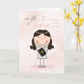 Erste Kommunion, dunkelhaariges Mädchen, Glückwuns Karte (Gelbe Blume)