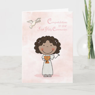 Erste Kommunion, dunkelhäutige Mädchen, Gratulatio Karte