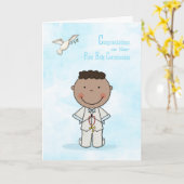 Erste Kommunion, dunkelhäutiger Junge, Glückwunsch Karte (Gelbe Blume)