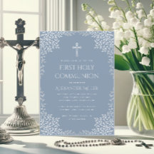 Erste Kommunion Dusty Blue Elegant Silver Blätter