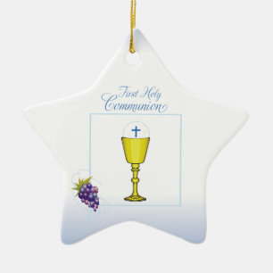 Erste Kommunion eines Jungen, Kelch mit Hostie und Keramik Ornament