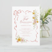 Erste Kommunion Einladung Blush Floral (Stehend Vorderseite)