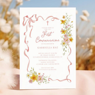 Erste Kommunion Einladung Blush Floral