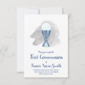 erste Kommunion elegante blaue Kalice Einladung (Vorderseite)