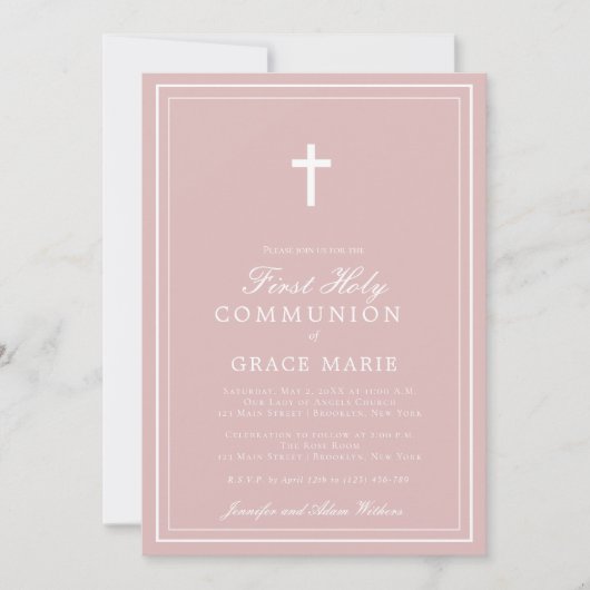 Erste Kommunion Elegantes Klassisches Kreuz Einladung (Vorderseite)