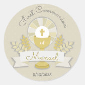 Erste Kommunion, erste Kommunion in Beige Runder Aufkleber (Vorderseite)