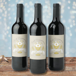 Erste Kommunion, erste Kommunion in Beige Weinetikett