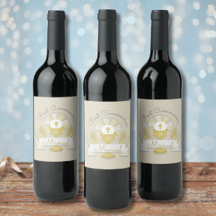 Erste Kommunion, erste Kommunion in Beige Weinetikett