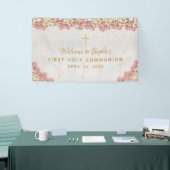 Erste Kommunion Floral Pink Orchids Script Willkom Banner (Messeveranstaltung)