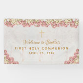 Erste Kommunion Floral Pink Orchids Script Willkom Banner (Horizontal)
