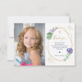 Erste Kommunion Foto Danke Lila Sukkulenten Einladung (Vorderseite)