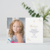 Erste Kommunion Foto Danke Minimalistisch Gold Einladung (Stehend Vorderseite)