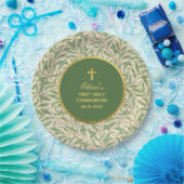 Erste Kommunion Green Imitats Gold Green Foliage Pappteller (Party)