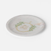 Erste Kommunion Greenery Gold Botanische Geometrie Pappteller (Schrägansicht)