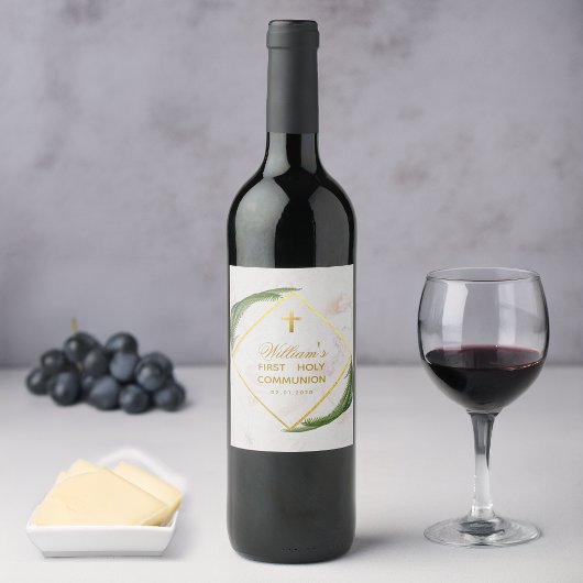 Erste Kommunion Grüne Marmor Imitate Gold Fern Weinetikett