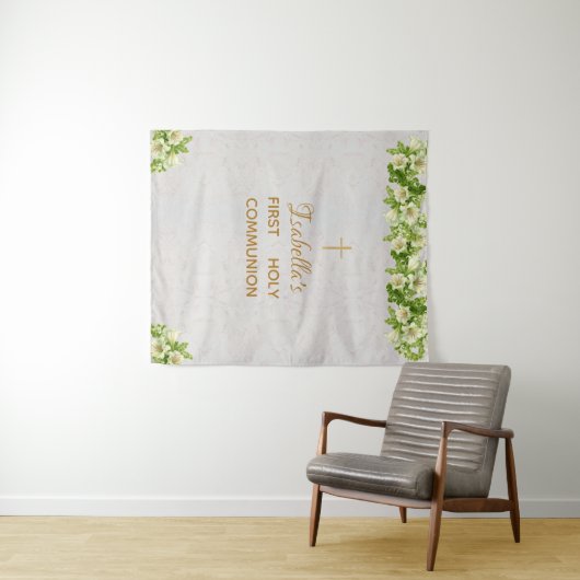 Erste Kommunion Hintergrund Marmor Gold Cross Lili Wandteppich (Beispiel (Horizontal))