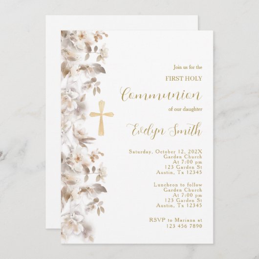 Erste Kommunion in Beige Einladung (Vorne/Hinten)