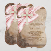 Erste Kommunion in Rosa und Braun Einladung (Vorne/Hinten)