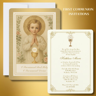 Erste Kommunion Jesus Floral Vintage Einladung