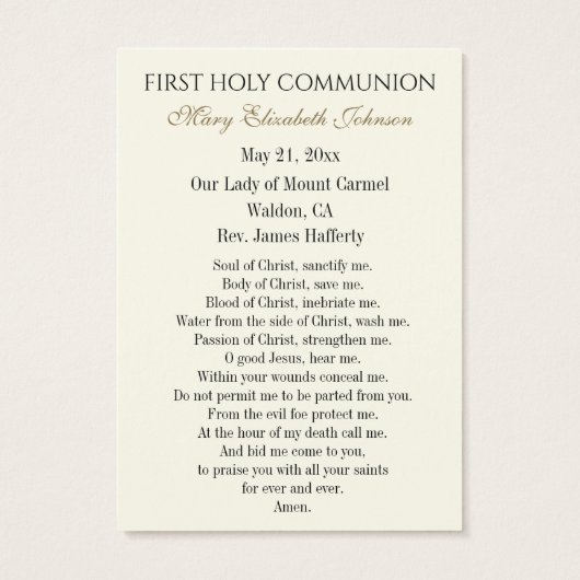 Erste Kommunion Katholische Erinnerung an die Heil (Rückseite)