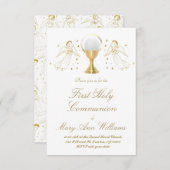 Erste kommunion katholische Mädchen goldene Engel Einladung (Vorne/Hinten)