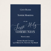 Erste Kommunion Klassische Blaue Erinnerungskarte (Rückseite)