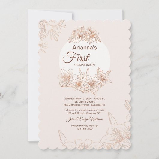 Erste kommunion Lilies Einladung (Vorderseite)