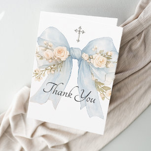 Erste Kommunion Mädchen Blaues Blumenband Dankesch Dankeskarte