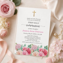 Erste Kommunion Mädchen Goldkreuz Rosen Floral