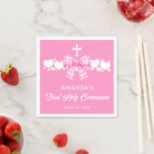 Erste Kommunion Mädchen Rosa Gingham-Schleife Serviette (Beispiel)