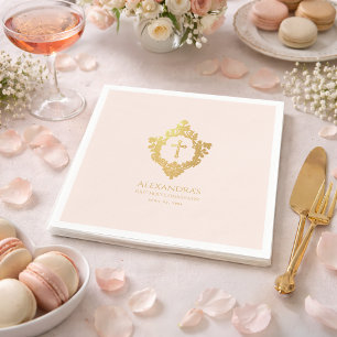 Erste Kommunion Mädchen Rosa Gold Kreuz Vintage Wa Serviette