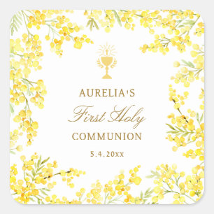 Erste Kommunion Mimosa Quadratischer Aufkleber