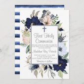 Erste Kommunion mit Blauer Flora Einladung (Vorne/Hinten)