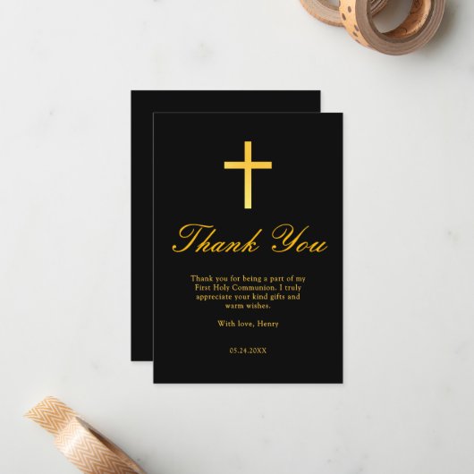 Erste Kommunion mit dem Black and Gold Cross Viele Mitteilungskarte (Vorderseite/Rückseite Beispiel)