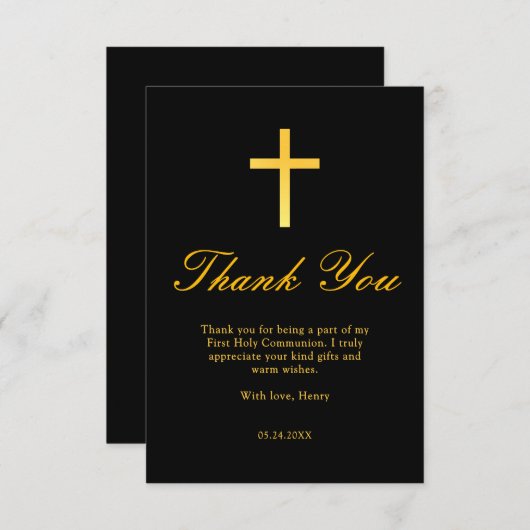 Erste Kommunion mit dem Black and Gold Cross Viele Mitteilungskarte (Vorne/Hinten)
