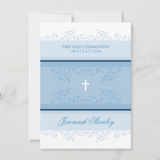ERSTE KOMMUNION Moderne, elegante Wirbel schmücken Einladung (Vorderseite)