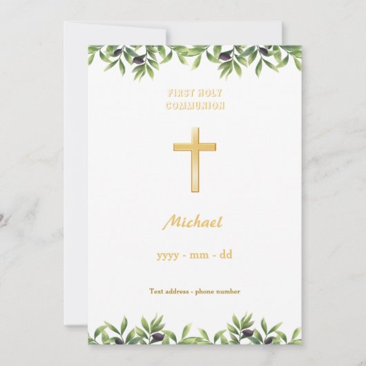 Erste Kommunion - Olivenbäume Einladung (Vorderseite)