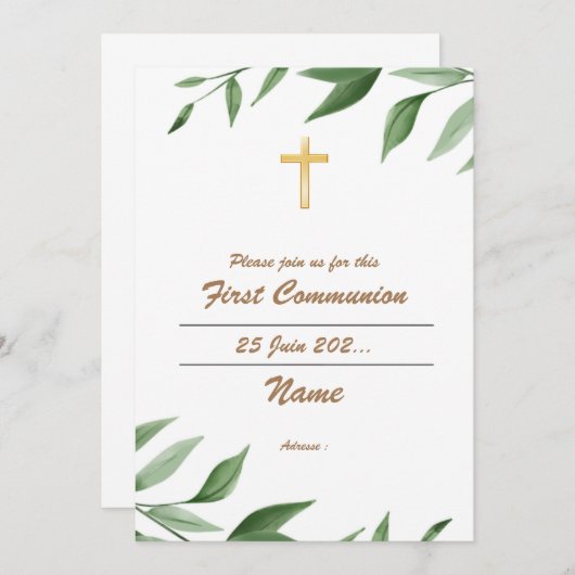 Erste Kommunion - Olivenbäume Einladung (Vorne/Hinten)