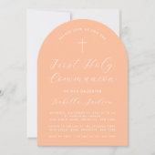 Erste Kommunion Peach Arch Simple Girl Script Einladung (Vorderseite)