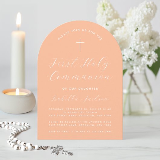 Erste Kommunion Peach Arch Simple Girl Script Einladung